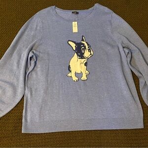NWT Talbots Heather Blue French Bulldog Frenchie Dog Sweater 2X 20